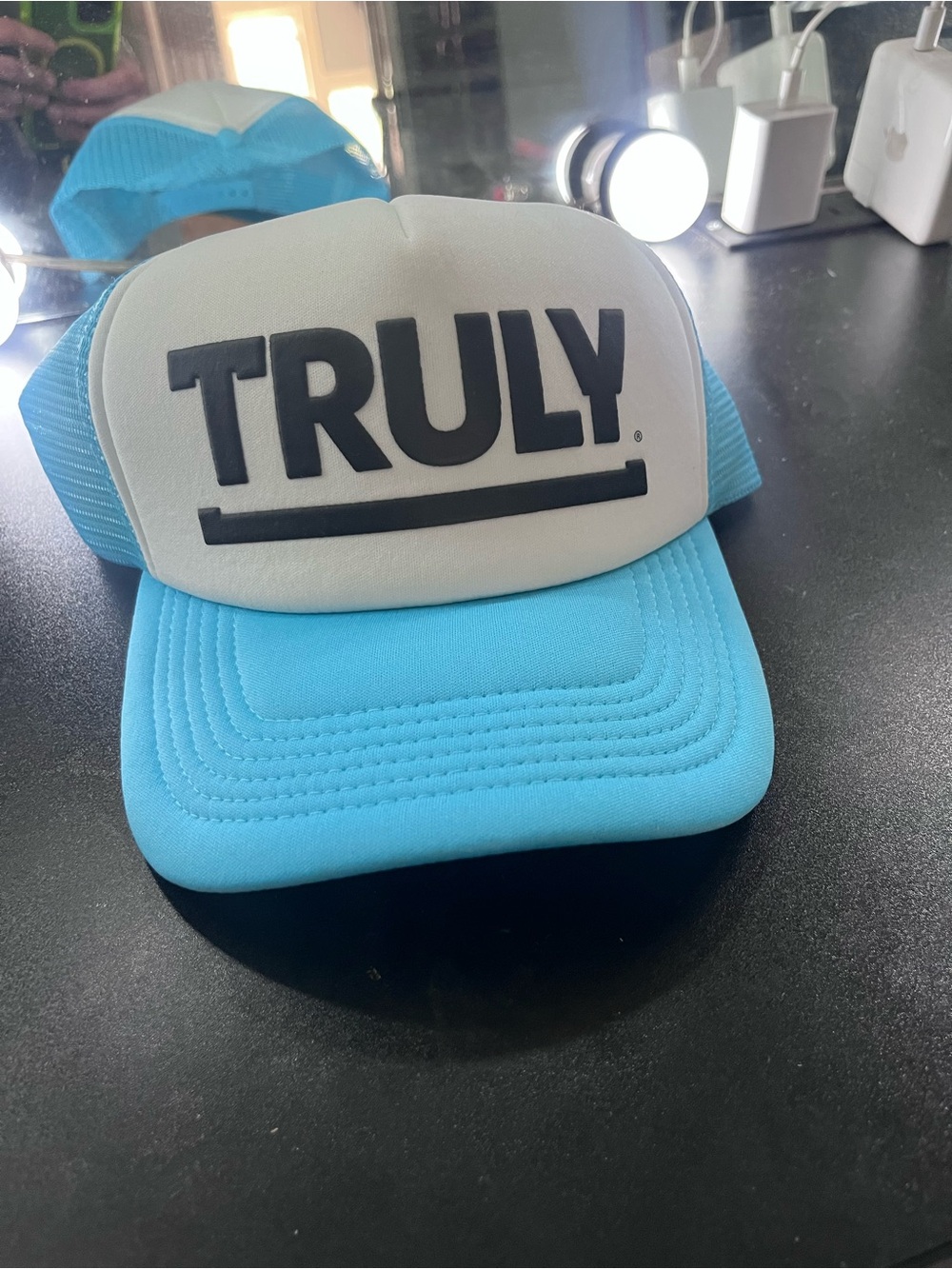 TRULY White Front Blue Mesh Trucker Hat